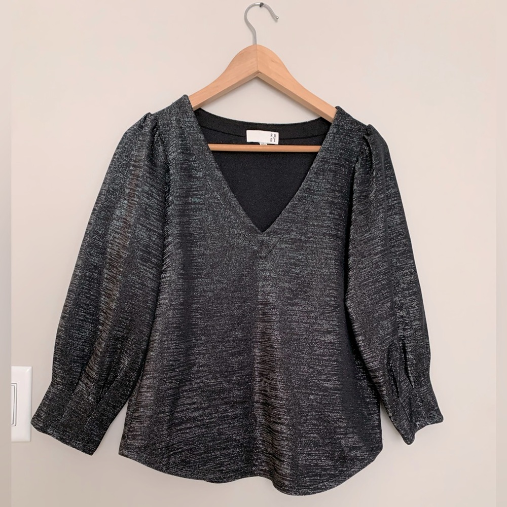 RO & DE Anthropologie metallic thread top, size S
